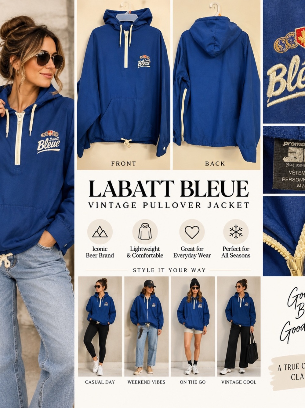 Men / Women's Vintage Blue Pullover Jacket